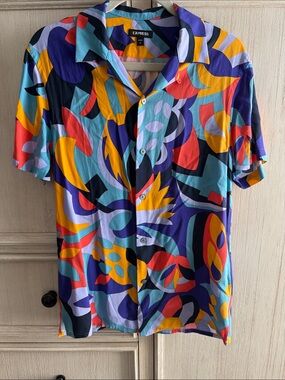 Express Men’s Bold Abstract Print Short-Sleeve Shirt - Multicolor